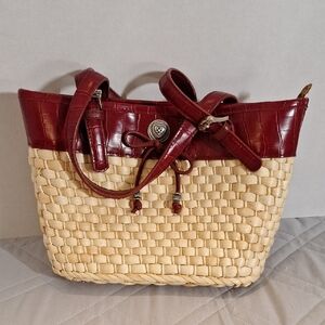 Elka Red and Tan Woven Handbag/Tote Bag